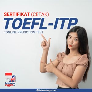 Sertifikat Online TOEFL-ITP Prediction Test diterbitkan oleh Lembaga Kursus dan Pelatihan (LKP) Bahasa Inggris Net yang secara resmi memiliki SK.DIKNAS Kab.Kediri dengan Nomor 421.9/1889/418.20/2023 dengan durasi masa berlaku selama 2 tahun sejak diterbitkan