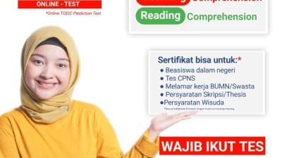 Kelebihan Tes TOEIC Online (Listening – Reading) by Bahasa Inggris Net? Dilakukan secara ONLINE Jadwal Test Senin-Minggu (7 x 24 jam) Bebas menentukan waktu test. Hasil skor langsung bisa dilihat secara otomatis ketika selesai mengerjakan Tes TOEIC Online (Listening – Reading) Sertifikat Test dikeluarkan oleh lembaga yang sudah resmi terdaftar di Kemendikbud Ristek di bidang Lembaga Kursus dan Pelatihan. Bisa digunakan sebagai persiapan mengambil test TOEIC dari ETS. Soal yang diujikan menggunakan soal-soal standard ETS dengan tingkat keakurasian mencapai 95% Soal akan update setiap hari E-Certificate (format .pdf) otomatis bisa di download setelah mengerjakan tes** E-Certificate ber-SK.Diknas dari Lembaga Kursus dan Pelatihan Bahasa Inggris Net Kampung Inggris Pare dan bisa diverifikasi keabsahannya dengan cara memindai (scan) QR Code yang tertera pada E-Certificate