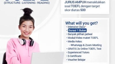 CARA MUDAH menaklukkan TOEFL-ITP dan mendapatkan SKOR TINGGI seperti yang Kamu inginkan. Dimulai dari materi dasar untuk memahami Structure, Listening dan Reading hingga STRATEGI PRAKTIS menjawab soal dengan tepat dan akurat!