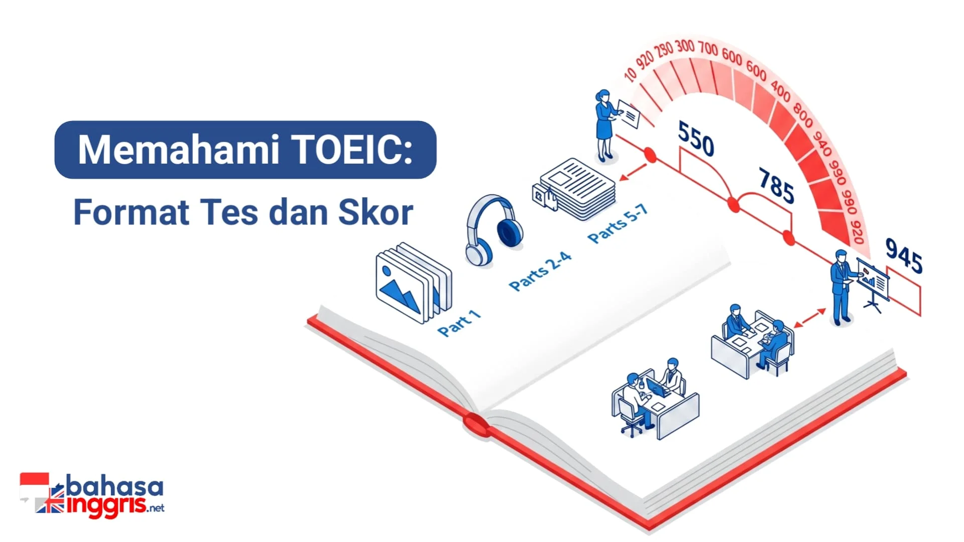 Skor TOEIC (rentang 10-990) merupakan representasi tingkat kemahiran bahasa Inggris di dunia kerja. Skor target seperti 550+ (B1), 785+ (B2), dan 945+ (C1) menjadi tolok ukur penting yang menunjukkan level kompetensi, dari fungsional hingga mahir.