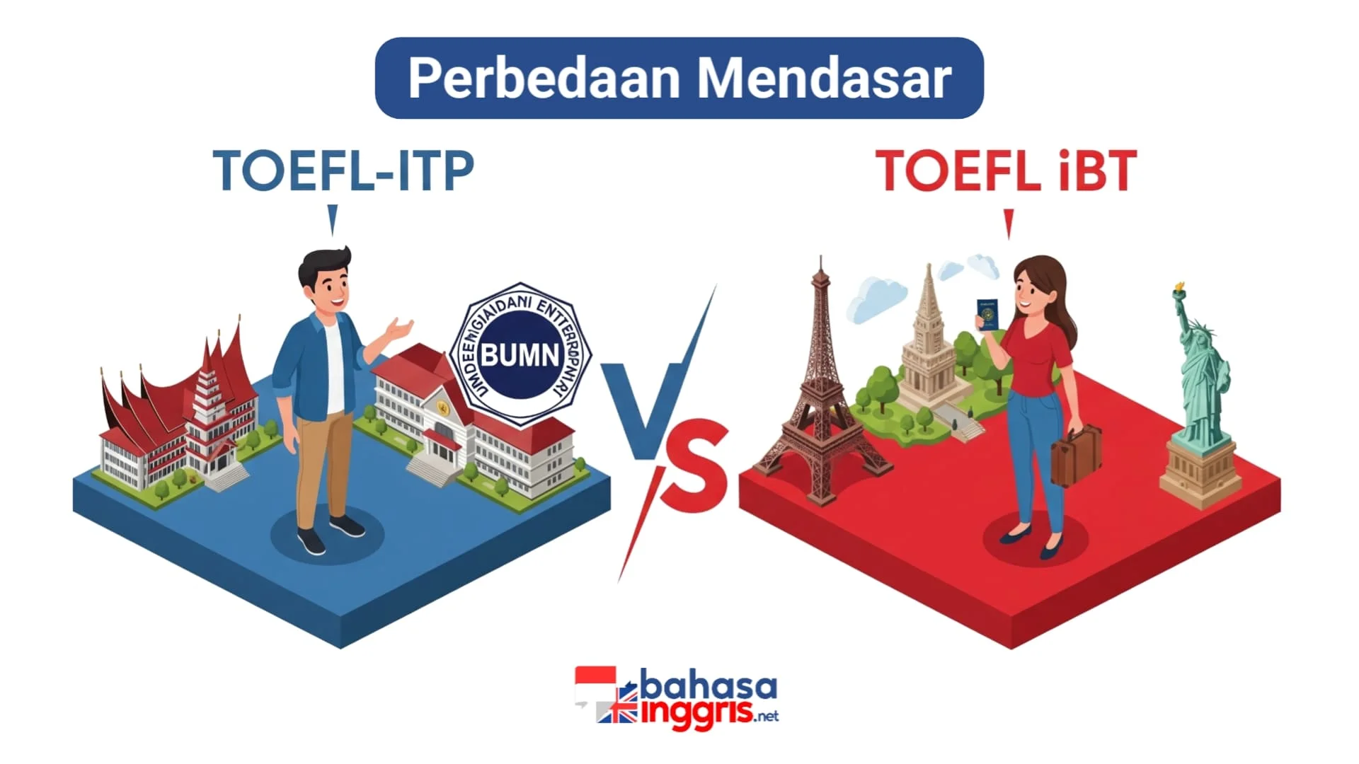 Ini beda krusial TOEFL ITP vs. iBT. Singkatnya: ITP untuk kebutuhan domestik (syarat wisuda, BUMN), iBT untuk pendaftaran internasional. Kenali fungsinya agar tidak salah langkah.