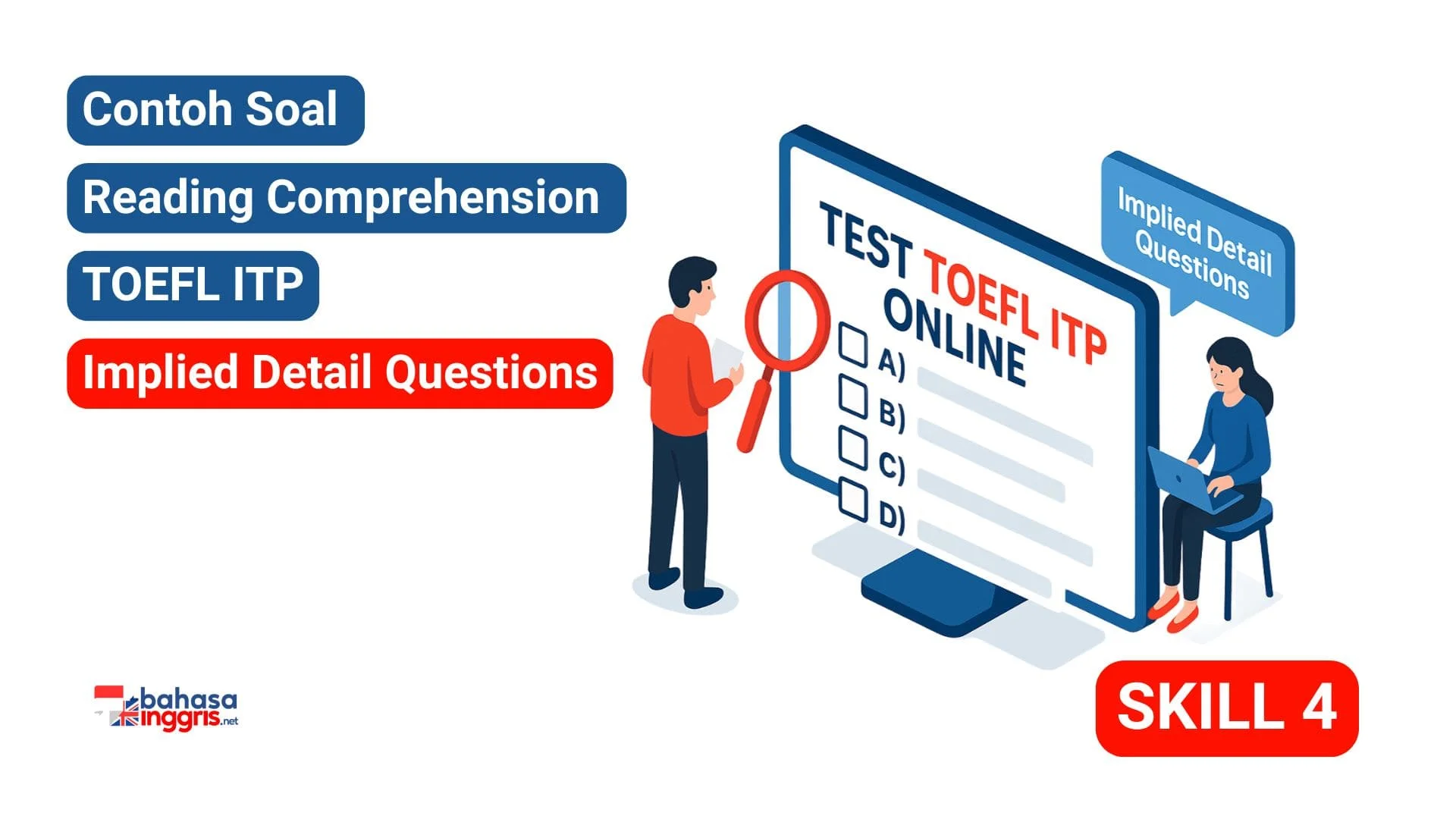 Implied Detail Questions adalah jenis soal yang menguji kemampuanmu untuk menyimpulkan informasi yang tidak tertulis secara langsung di dalam teks. Untuk menjawabnya, Kamu perlu mencari beberapa petunjuk yang relevan di dalam bacaan dan menghubungkannya secara logis untuk menarik sebuah kesimpulan. Kesimpulan yang benar harus selalu didukung kuat oleh bukti dari teks dan bukan merupakan tebakan atau berdasarkan pengetahuan umum dari luar