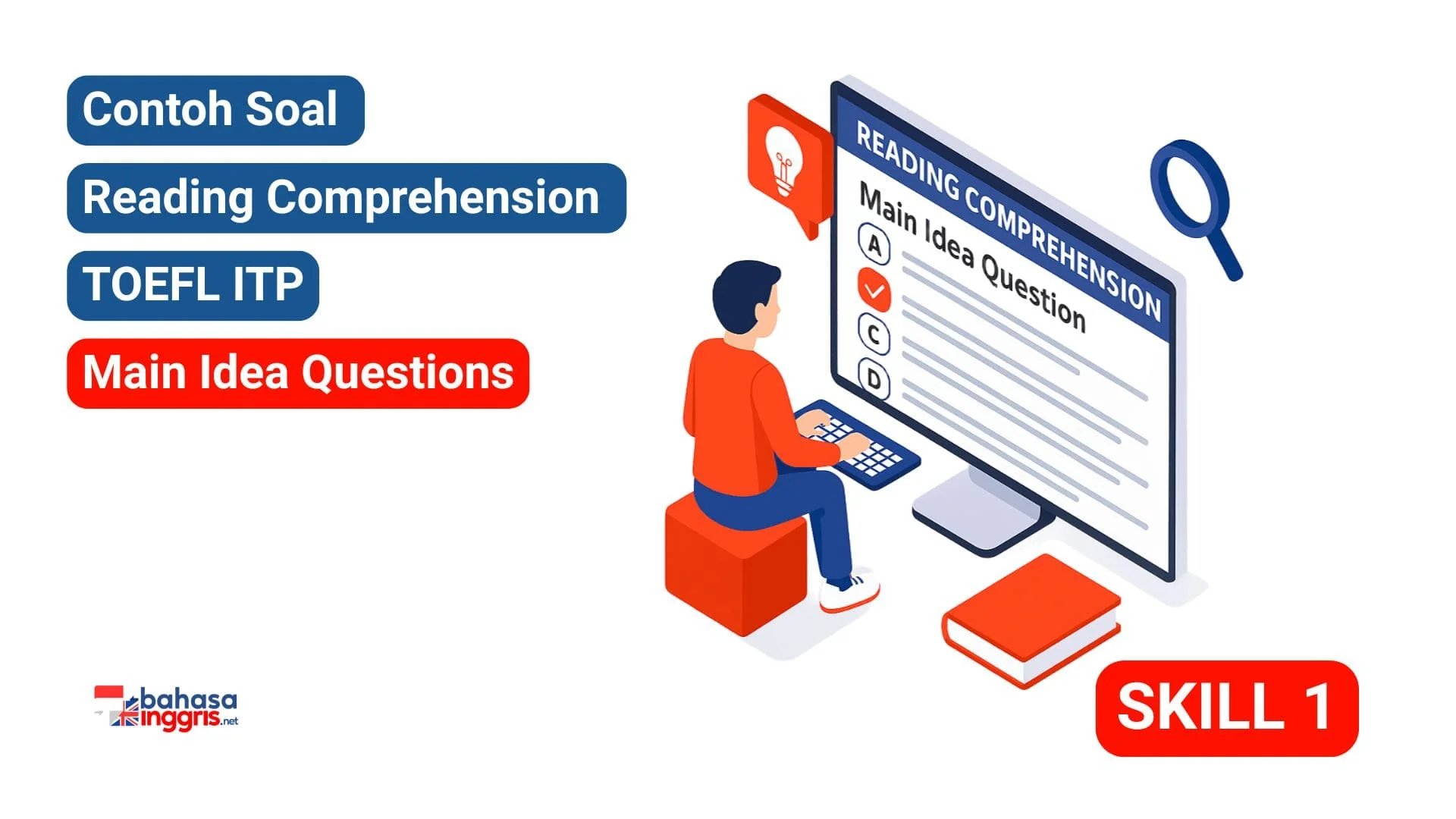 Main Idea questions adalah jenis soal fundamental dalam TOEFL ITP Reading yang bertujuan menguji pemahamanmu terhadap topik utama atau gagasan pokok dari sebuah bacaan. Strategi paling efektif untuk menjawabnya adalah dengan melakukan skimming (membaca cepat) pada kalimat awal setiap paragraf untuk mendapatkan gambaran besar tanpa harus membaca setiap kata. Setelah itu, pilihlah jawaban yang paling mewakili seluruh isi teks dan hindari pilihan yang cakupannya terlalu spesifik, terlalu umum, atau tidak relevan.
