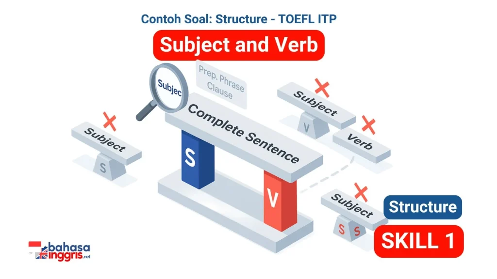 Memahami aturan dasar bahwa setiap kalimat wajib memiliki Subjek dan Kata Kerja adalah fondasi utama dalam menjawab soal TOEFL ITP Structure. Keterampilan ini membantu Kamu mengidentifikasi kedua elemen inti tersebut secara akurat, bahkan ketika ada frasa pengecoh, serta menghindari jebakan umum seperti subjek ganda atau ketidaksesuaian jumlah. Menguasai identifikasi Subjek dan Kata Kerja secara tepat merupakan langkah awal krusial untuk membangun pemahaman grammar yang kokoh dan menjawab soal Structure dengan percaya diri.