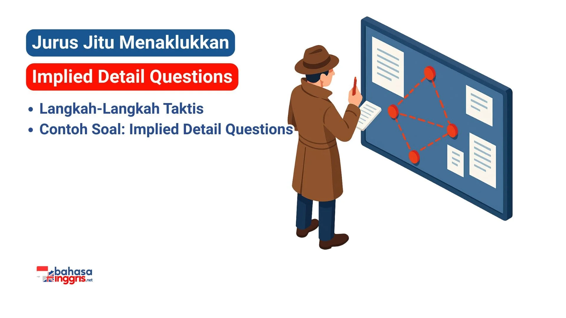 Untuk menjawab soal inferensi secara akurat, mulailah dengan menemukan beberapa petunjuk relevan yang tersebar di dalam teks bacaan. Selanjutnya, hubungkan petunjuk-petunjuk tersebut untuk memahami hubungan logisnya, baik itu perbandingan maupun sebab-akibat. Berdasarkan hubungan tersebut, tariklah kesimpulan yang paling masuk akal dan didukung kuat oleh bukti, tanpa membuat asumsi yang berlebihan.