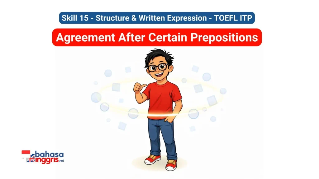 Agreement After Certain Prepositions adalah aturan dalam tata bahasa Inggris yang menegaskan bahwa subjek kalimat tidak akan berubah menjadi jamak hanya karena diikuti oleh frasa preposisi seperti as well as, along with, atau together with.